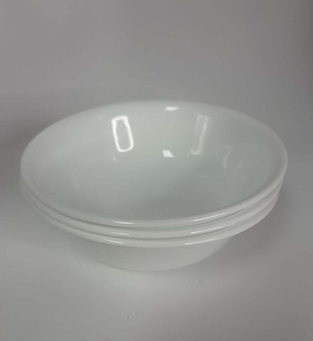 Set Of 3 Vintage Corelle Ware White Bowls 6” Dia Soup, Cereal Winter Frost